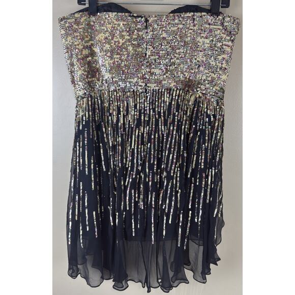 Sherri Hill Women’s Mini Dress Size 14 Strapless Sweetheart Tornasol Sequins - Picture 5 of 16
